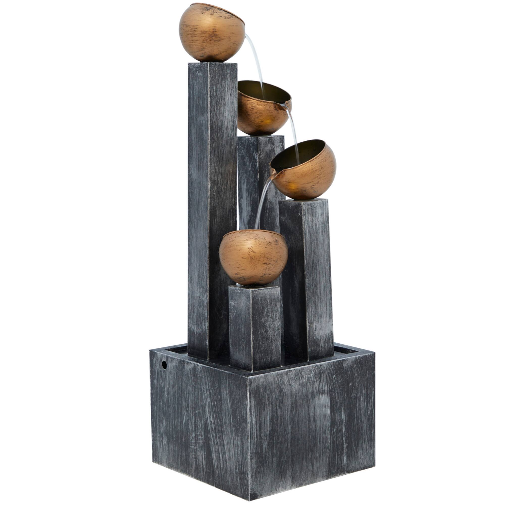 42" Dark Gray Metal Whitewashed Elevated Pillar Fountain with Round Copper Pots
